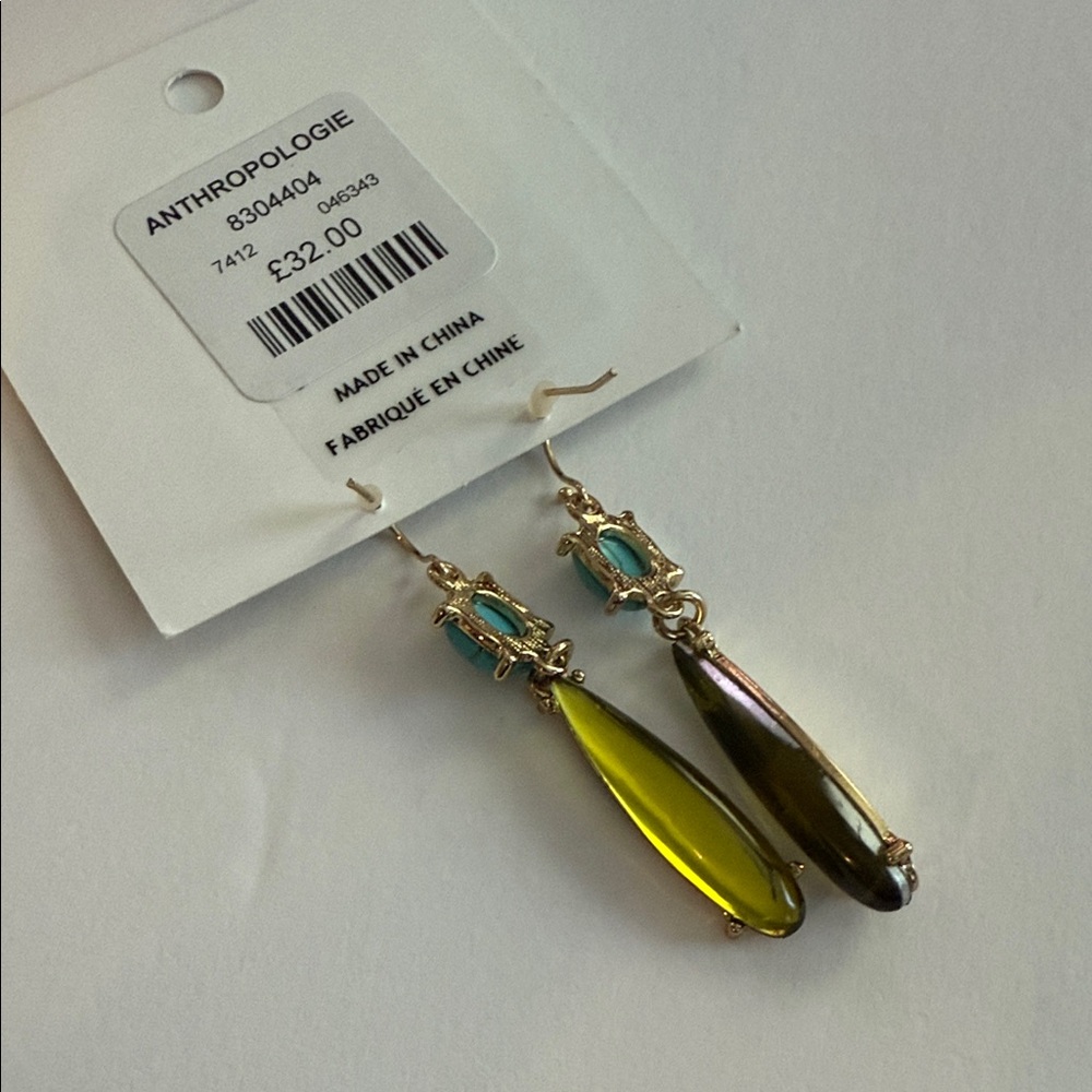 NWT Anthropologie Gold and Turquoise Dangle Earrings - Picture 4 of 6